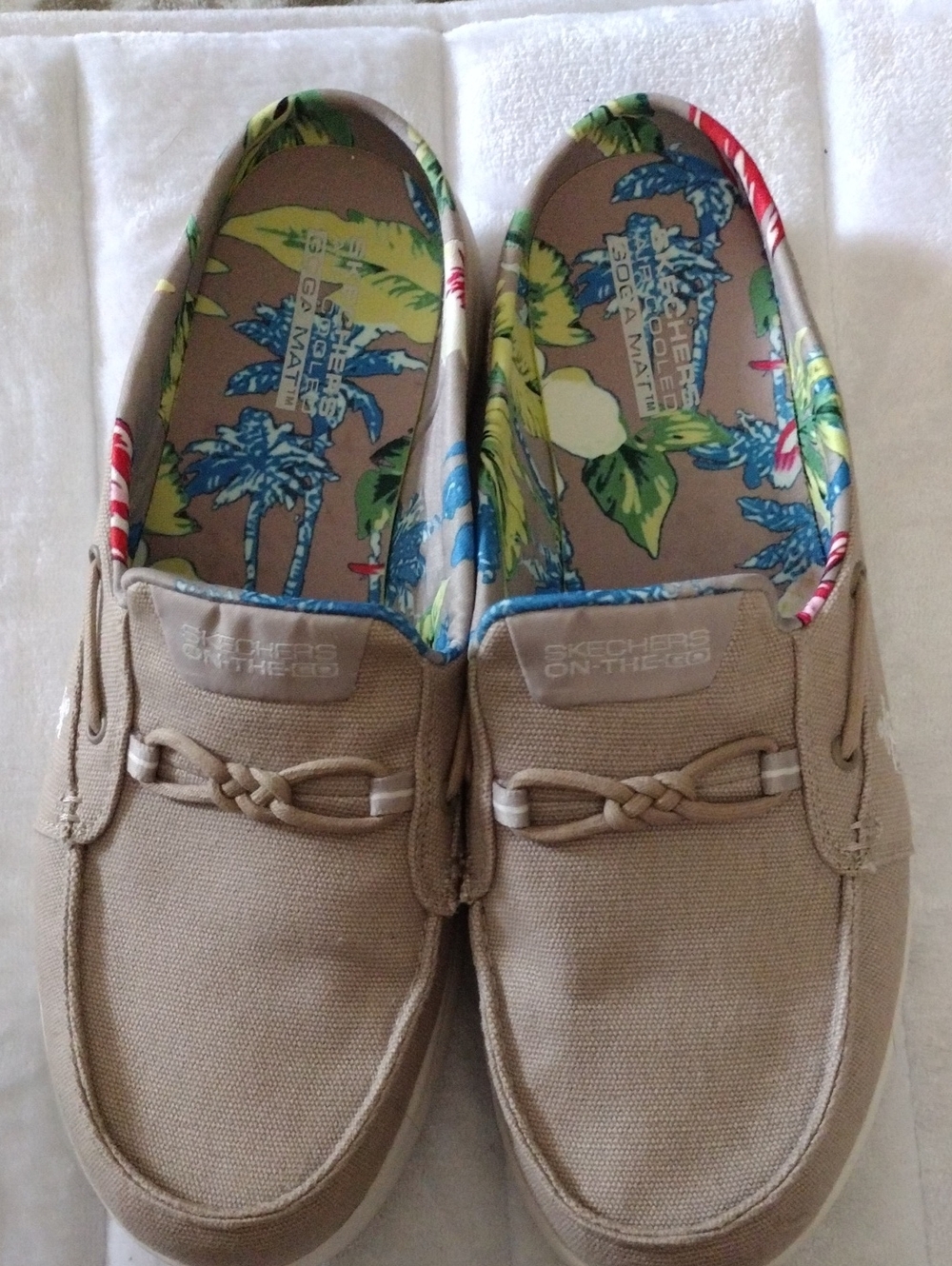 Women's Skechers Beige Canvas Slip-On Boat Shoes